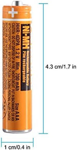Eight pack of 1.2V 700mAh AAA rechargeable electronics batteries arranged neatly.
