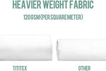 Packaging view of the authentic USA imported Tititex sage green eucalyptus bath curtain set with hooks.