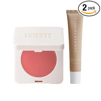 Summer Fridays Glow and Hydrate Essentials Set front view containing vanilla lip balm and strawberry cream blush