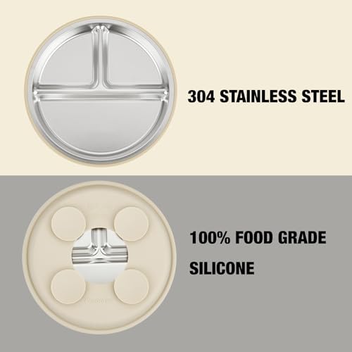 Blue green and brown stainless steel divided baby plates