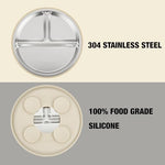 Top view of PandaEar divided metal plate for baby led weaning