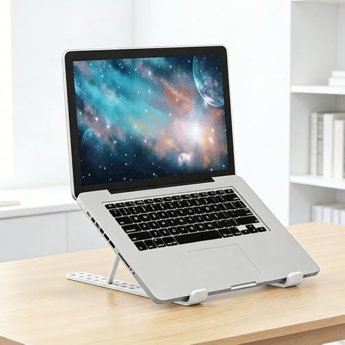 Ergonomic computer holder with silicone non slip pads holding notebook securely