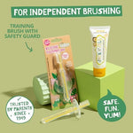 Stage 2 silicone toothbrush with removable safety shield for toddlers 12-24 months.