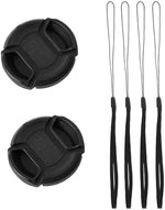 A pair of 52mm front lens caps with attachment holes for the included elastic loss-prevention cords