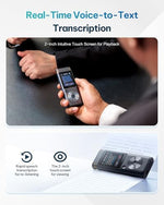 iFLYTEK AI voice recorder showing real-time text transcription on screen without internet