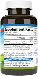 Carlson Chelated Manganese supplement bottle label