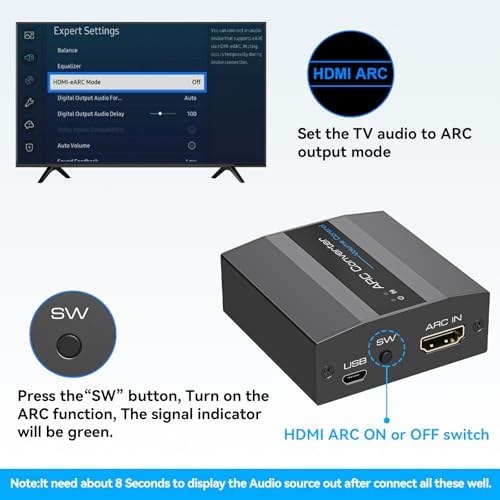 XPTSFDU high resolution audio extractor demonstrating simultaneous 3.5mm aux and Left Right analog signal outputs.