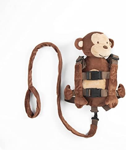 Child wearing Berhapy monkey backpack with safety leash