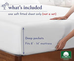 White cotton sateen fitted sheet showing deep pocket elastic