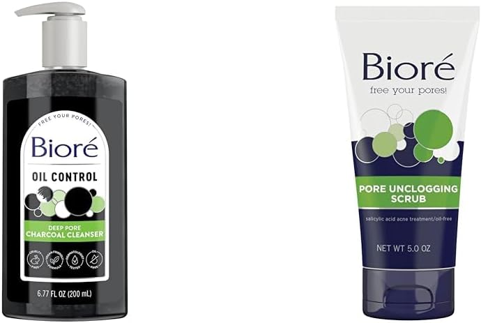 Biore Deep Pore Charcoal Face Wash and Pore Unclogging Scrub bundle front view