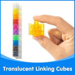 Children building a three-dimensional geometric structure with translucent plastic math blocks