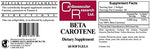 Cardiovascular Research Beta Carotene 3000 mcg supplement bottle showing dietary considerations label
