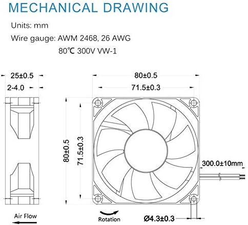 GDSTIME 2 pin 80mm server exhaust cooling fan close up detailing the dual ball bearing center mechanism for high endurance.