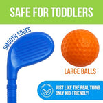 Close up of kid-sized golf clubs and golf gloves
