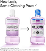 Listerine 6-in-1 benefit oral rinse bottle showing mild mint flavor and alcohol-free label.