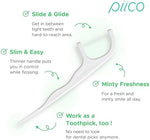 Back view of the Piico mint floss picks packaging detailing the xylitol formula advantages.