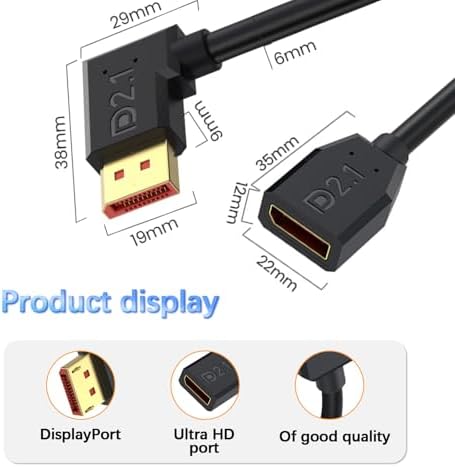 Duttek 6 inch short displayport extension cable gold plated male end