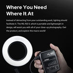 Godox ML-150II ring light producing soft circular illumination ideal for professional dental and jewelry photography.
