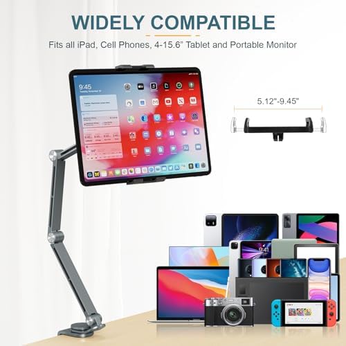 Houele foldable desk mount holding a large drawing tablet in portrait orientation on an office desk