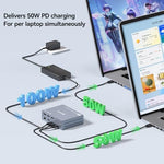 ANGEET universal DisplayLink docking station showing connection paths for Windows and Mac computers.