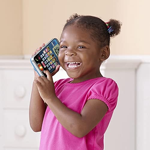 VTech toy smartphone display showcasing the friendly animated parrot character on the screen.
