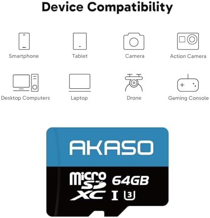 AKASO action camera memory card and adapter resting on a sleek surface.