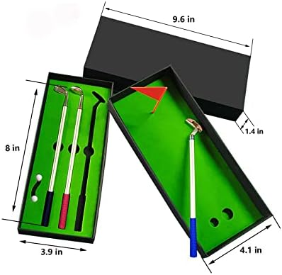 Top down view of mini golf putting game and pens