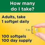 Close up look of the gluten free and no color added labels on Nature Made Vitamin E softgels