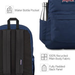 JanSport SuperBreak Plus bag side angle view highlighting integrated water bottle pocket