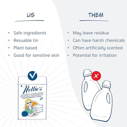 Back label of Nellie's Oxygen Brightener showing septic safe and chlorine free certifications