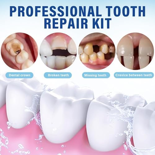 At home dental care kit showing instructions and complete contents for fixing loose crowns.