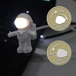 Back view of the white plastic SOONDAR astronaut reading light highlighting the USB interface connection