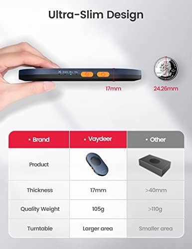 Vaydeer mechanical mouse jiggler device profile highlighting ultra thin seventeen millimeter thickness