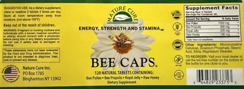 Authentic Nature Cure Bee Caps bottle depicting the newly reformulated active daily energy ingredients.