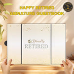 Folded view of the JoyrnalK retirement card showing gold foil details.
