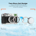 Side profile of the Haoge anodized aluminum lens hood on a silver camera