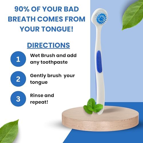 Genco Dental dual action tongue scraper and brush for fresh breath.