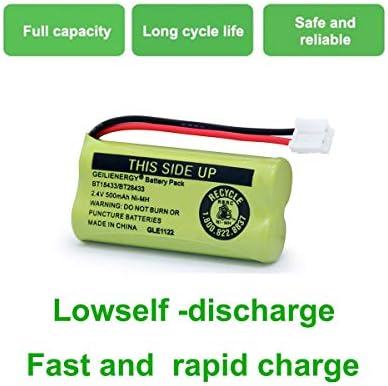 GEILIENERGY phone battery pack showing specifications including 2.4V voltage and 500mAh capacity markings.