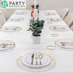 Close up of 3-ply paper and plastic texture on white tablecloth