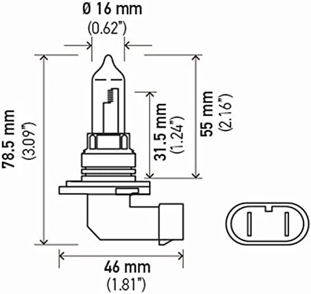 Side profile of the vehicle specific single tube halogen light bulb showing connector base