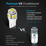 Partsam ultra bright 6000K white LED bulbs illuminating automotive light sockets.