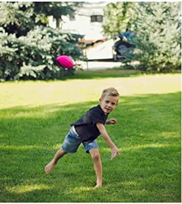 Vibrant pink orange and green miniature foam football set intended for indoor toddler sports play.