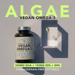 AMANDEAN plant based fish oil alternative dietary supplement packaging highlighting carrageenan free tapioca softgels.