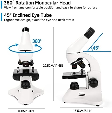 Microscope for Adults Kids, 40X-2000X Compound Biological Monocular Microscope Kit for Kids Students Beginners Lab Home School Education - w/Slides Set, Phone Adapter, Power Adapter (White, Metal) - Image 7