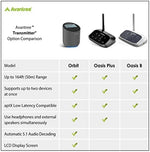 Avantree Orbit wireless transmitter connected alongside a home theater soundbar system.