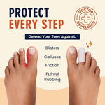 Close up of white silicone toe sleeves showing flexible medical grade gel texture.
