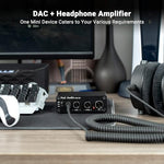 Fosi Audio Q4 high resolution headphone amplifier showing premium black metallic shell design.