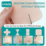 Six inch by six inch cuttable silicone foam bandages displayed showing borderless design texture