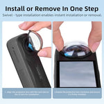 Twist on action camera protective shield showing packaging components