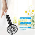 Side profile of the Miady personal desk fan standing upright on its stable base plate